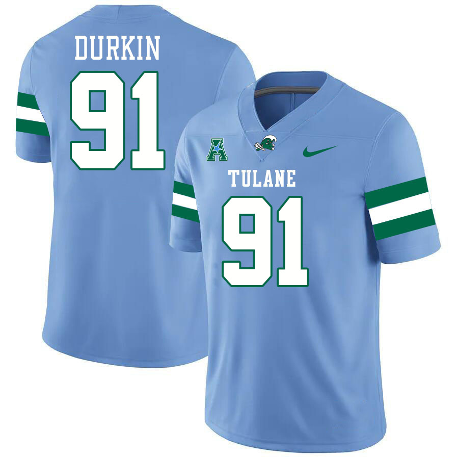 #91 Patrick Durkin Tulane Green Wave Jersey College Football Uniforms,Apparels Stitched-Blue